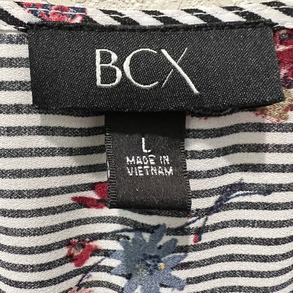 BCX Floral Stripe Wrap Front Bell Sleeve Blouse Women’s Large - Picture 2 of 9